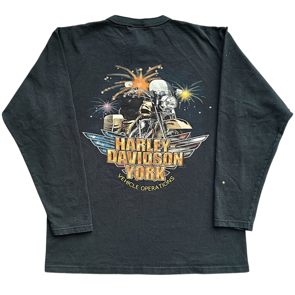 Vintage Harley Davidson Mens M Open House 2002 York PA Graphic Long Sleeve Shirt